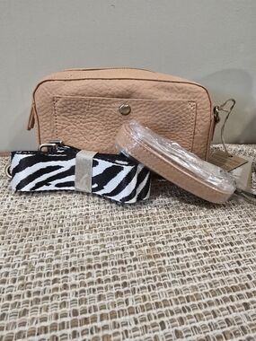 Peach Pebbled Crossbody Bag with Zebra And Matching Strap